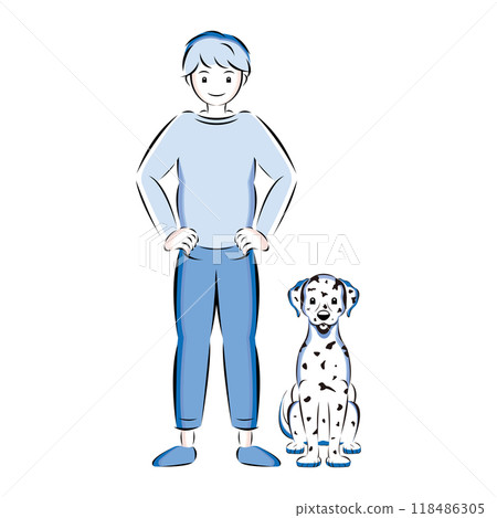Dalmatian and pet owner - Monochromatic Dalmatian and pet owner - Monochromatic 118486305