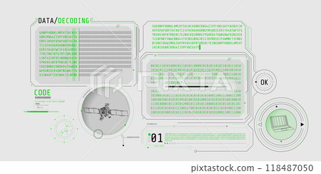 Futuristic interface of satellite data decoding program. Futuristic interface of satellite data decoding program. 118487050