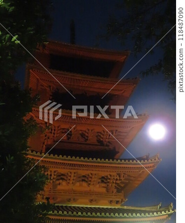 池上本門寺五層塔和十護屋的夜景 118487090