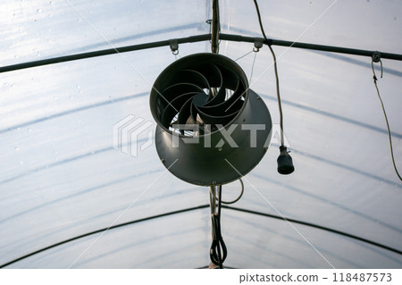 Circulating fans in vinyl greenhouses 118487573