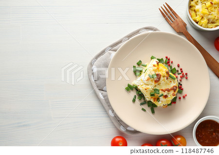 Concept of tasty and delicious homemade food - potato casserole 118487746