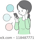 一個焦慮的女人看著她的智慧型手機的插圖 118487771
