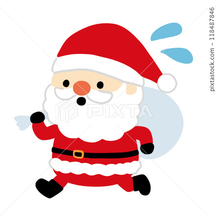 Illustration of a running Santa Claus Santa running with a gift bag Illustration of a running Santa Claus Santa running with a gift bag 118487846