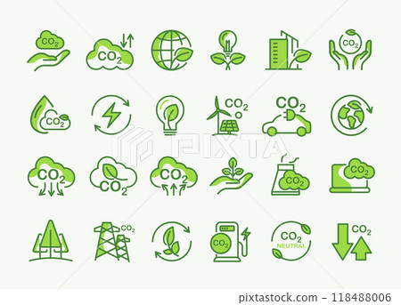 Co2, carbon line icons. contains such icons as tree planting, net zero, and reduced carbon dioxide. sustainable development. concepts and renewable energy businesses. vector design. Co2, carbon line icons. contains such icons as tree planting, net zero, and reduced carbon dioxide. sustainable development. concepts and renewable energy businesses. vector design. 118488006