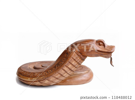 Wooden snake figure isolated on white background. Chinese zodiac concept for new year 2025 118488012