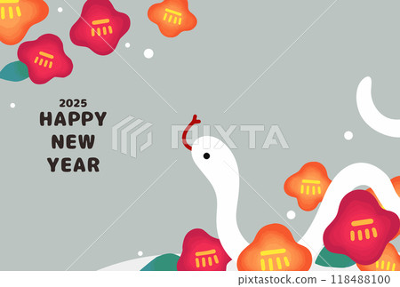 2025年新年賀卡橫向山茶花與蛇簡單插畫 2025年新年賀卡橫向山茶花與蛇簡單插畫 118488100