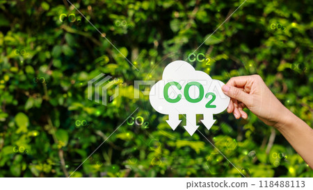 Reduce CO2 or carbon concept in bubbles. CO2 emission using clean energy and limit global warming. save our planet, world environment day, world earth day. sustainable development and green business. 118488113