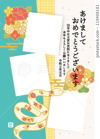 2025新年賀卡日本圖案蛇與相框設計 118488181