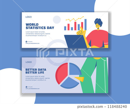 Statistics Day Horizontal Banner Flat Cartoon Hand Drawn Templates Background Illustration 118488240