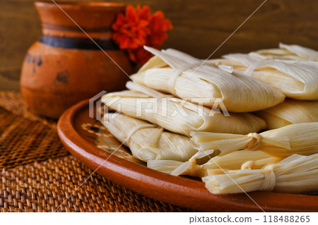 Mexican food tamales and atole, inspired by the Day of the Dead 118488265