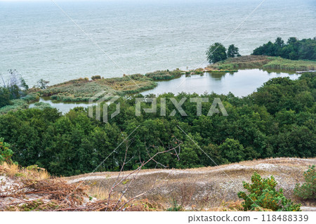 View of Swan Lake from observation deck on Olenya Buda dunes. Curonian Spit National Park. Russia 118488339