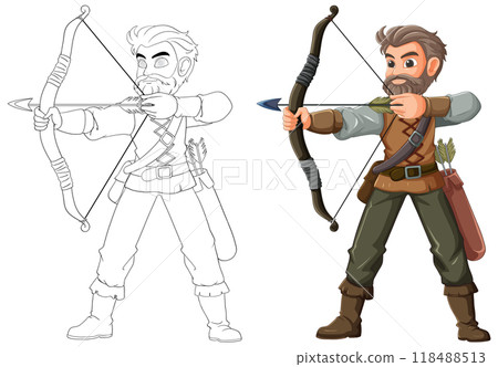 Archer Man Aiming with Bow 118488513