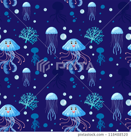 Underwater Jellyfish and Coral Pattern 118488520