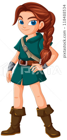 Confident Female Archer in Green Outfit 118488534