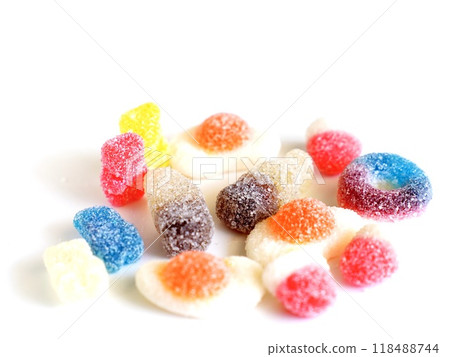 Colorful gummies in various shapes 118488744