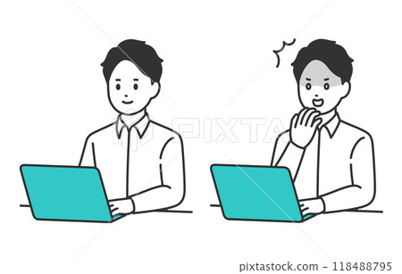 A set of young men looking at a computer and posing in shock [People vector illustration material] 118488795