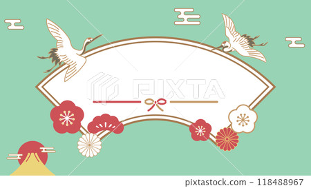復古現代日式背景插畫橫幅模板素材向量無文字富士山、鶴、梅、松 118488967