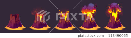 Animation stages of volcano erupt with flow lava Animation stages of volcano erupt with flow lava 118490065
