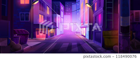 Neon city street at night Neon city street at night 118490076