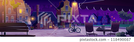 Europe old street in night city vector background 118490087