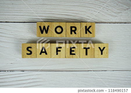 Work Safety alphabet letters top view on wooden background 118490157