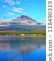 View of Mt. Fuji in early autumn from Lake Yamanaka 118490319