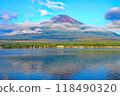View of Mt. Fuji in early autumn from Lake Yamanaka 118490320