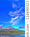 View of Mt. Fuji in early autumn from Lake Yamanaka 118490323