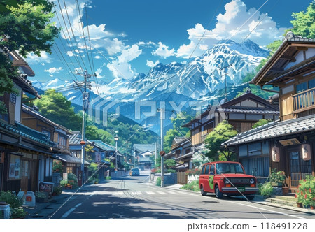 群山環繞、藍天環繞的日本小鎮 118491228