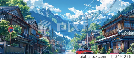 群山環繞、藍天環繞的日本小鎮 群山環繞、藍天環繞的日本小鎮 118491236