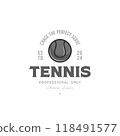 minimalist tennis ball logo vector template. vintage tennis ball icon element template illustration 118491577