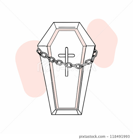 A minimalist vector illustration of a coffin featuring a cross and chain. The clean lines and subtle color accents create a striking design suitable for themed projects and creative artwork... A minimalist vector illustration of a coffin featuring a cross and chain. The clean lines and subtle color accents create a striking design suitable for themed projects and creative artwork... 118491993