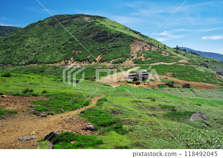 Summer parking lot at Kenashi Pass and remains of the cableway at Mt. Kenashi Summer parking lot at Kenashi Pass and remains of the cableway at Mt. Kenashi 118492045