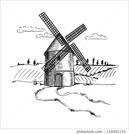 Hand drawn mill. Vector illustration 118492132