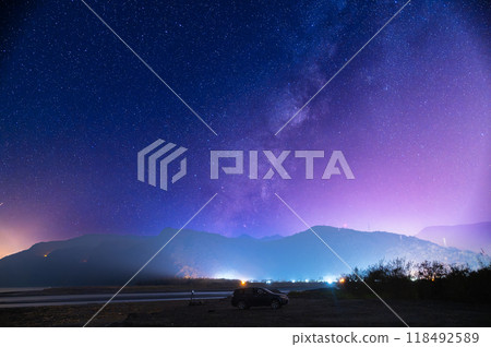 Night Sky Over Coastal Mountains in Taiwan. 118492589
