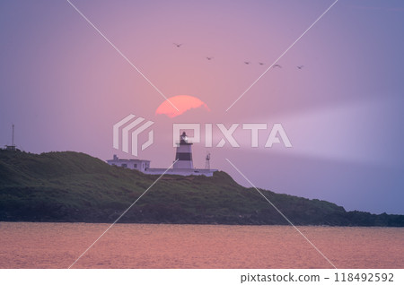 Sunset at the Lighthouse, New Taipei City, Taiwan. 118492592