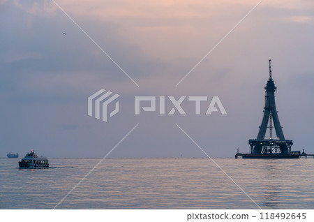 Sunset Silhouette of Tamsui Bridge. Sunset Silhouette of Tamsui Bridge. 118492645