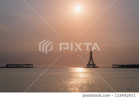 Sunset Silhouette of Tamsui Bridge. Sunset Silhouette of Tamsui Bridge. 118492651