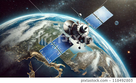 Satellite orbiting the Earth Satellite orbiting the Earth 118492803