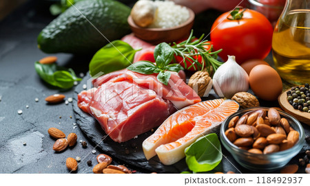 Keto diet food concept background,  118492937