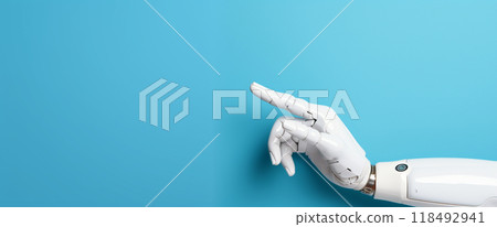 Robot hand on color background Robot hand on color background 118492941