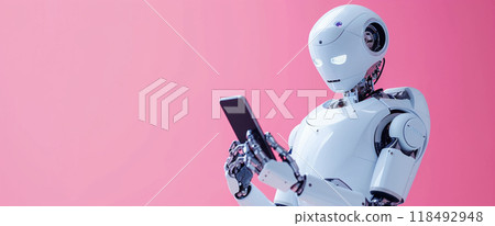 Robot with smartphone background 118492948