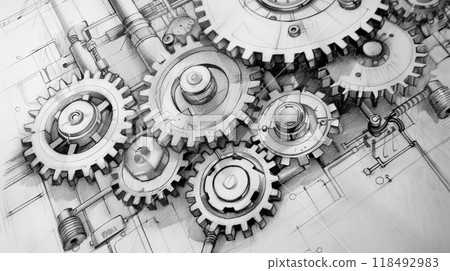 Gear transmission drawing background Gear transmission drawing background 118492983