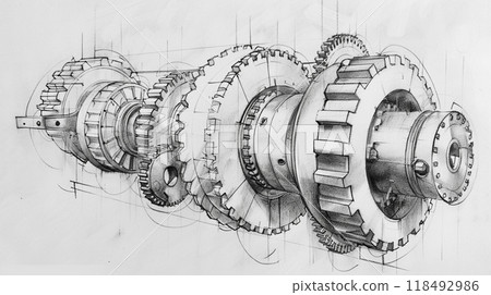 Gear transmission drawing background 118492986