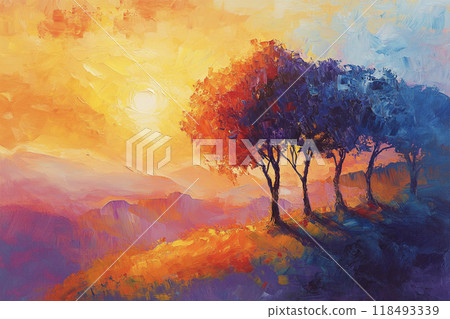 Shining autumn landscape oil painting AI image 118493339