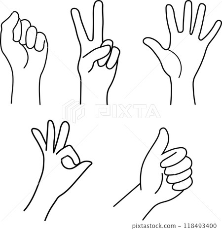 Monochrome line drawing of hand gestures Monochrome line drawing of hand gestures 118493400