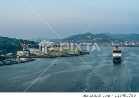 Cruise ship departing from Nagasaki Port (Celebrity Millennium) from Megami Ohashi Bridge [Nagasaki City] 118493789