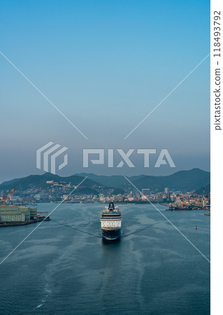 Cruise ship departing from Nagasaki Port (Celebrity Millennium) from Megami Ohashi Bridge [Nagasaki City] 118493792