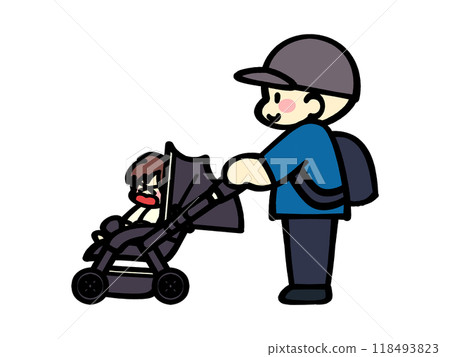 Illustration material of a man pushing a stroller Illustration material of a man pushing a stroller 118493823