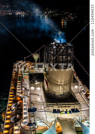 Cruise ship departing from Nagasaki Port (Adora Magic City) Night view of the Megami Bridge (illuminated) [Nagasaki City] 118494035